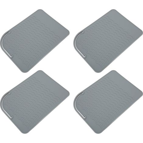 Lot de 4 tapis isolants thermiques en silicone pour lisseur, fer à friser et lisseur à cheveux, idéal pour les salons de coiffure et les fers à permanente. Tapis de rangement portable en silicone gris (1/5)