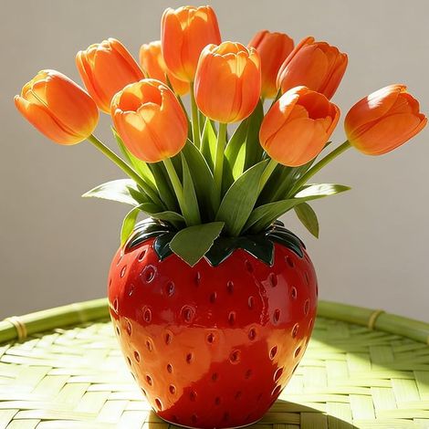 Fresa Florero Deco Sala De Estar Jarrones Modernos Fresa Roja Decoración Fresa Florero Hermoso Florero Deco Estética Florero Tulipán Baya Roja Florero Frambuesa para De La Pampa 15x15x15 Cm (1/5)