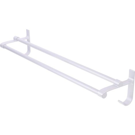 White Iron Wall-Mounted Towel Rack, No Drilling Required, Double Bar for Bathroom Storage, Easy Installation and Simple Functional Design (1/5)