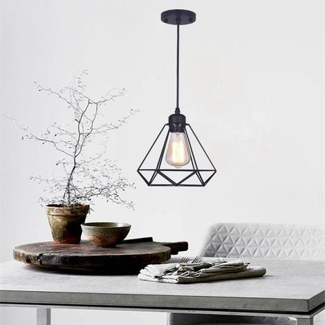 MINKUROW Vintage Metallkäfig Pendelleuchte Deckenbeleuchtung Verstellbare Pendelleuchte für Kücheninsel Schlafzimmer Esszimmer Bar Café Restaurant, groß mit Metall (1/5)