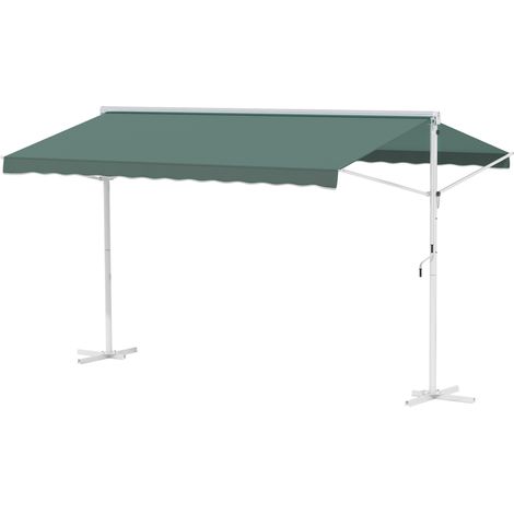 Outsunny Store Double Pente 4 x 3 m Manuel rétractable Inclinaison réglable métal Polyester imperméabilisé Vert foncé