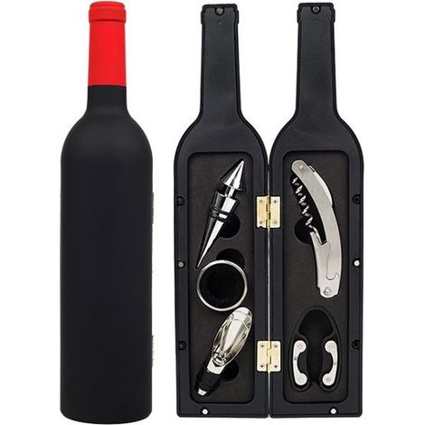 Weinöffner-Set – bestehend aus Öffner, Ausgießer, Korken, Folienschneider und Tropfschutzring – 32,5 x 7 x 7 cm – Rot (1/5)