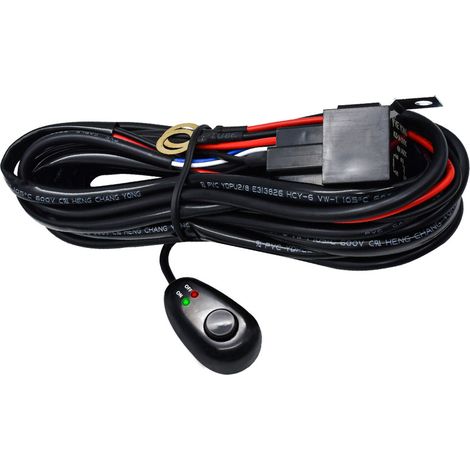 Kit de câblage pour barre lumineuse LED, 300 W, 2 fils, câble universel 16 AWG avec relais 12 V 40 A et interrupteur marche/arrêt pour véhicules tout-terrain (compatible avec 4 feux). (1/4)