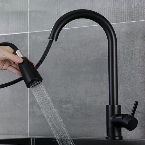 Robinet de cuisine extractible, robinet d'évier eau chaude/eau froide, robinet d'évier universel en acier inoxydable, noir multifonctionnel