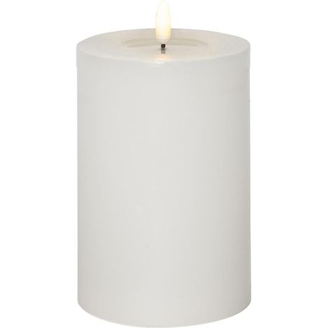 LED Blockkerze ,Flamme Flow' in Weiß, Batterien, Timer, Echtwachs, warmweiß flackernd, H 17cm, Ø 10cm (1/4)