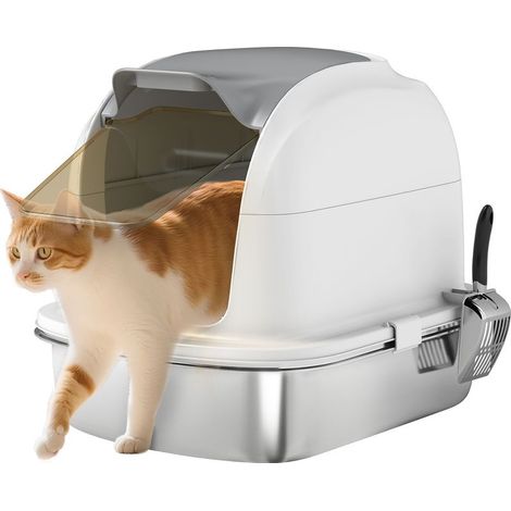 Tray to litter XL in stainless steel with cover to hinge, edge high, input by the high and shovel - White (1/5)