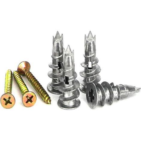 100PCS Vis et Chevilles Métal, Cheville pour Plaques de Plâtre, Chevilles Auto Foreuses,Cheville Carreau de Platre, pour Les Fixations de Plaques de Plâtre DIY (1/4)