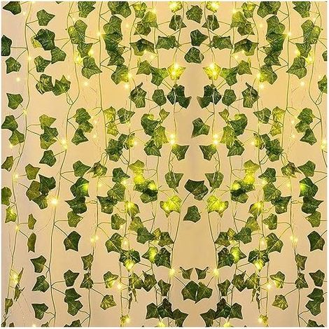 QAZQA Lierre Artificiel, 10M Feuille Guirlande Lumineuse, Plantes Artificielles avec 100 LED et Vert Feuille, Chaîne Lumières LED de Vigne pour Jardin, Cour, Maison, Patio, Fête de Mariage Décoration (1/5)