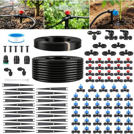 Kit d’Arrosage Goutte à Goutte 101 Pièces avec Compensation de Pression, Tuyaux 15m PVC/PE/PP, 4 Modes, pour Jardin Potager Serre (1/5)
