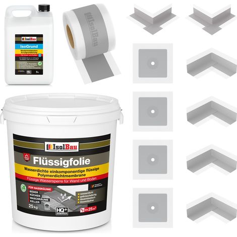 Dichtset 709G Lámina líquida 25kg Isogrund 5L Cinta de 20m 4 esquinas 4 puños