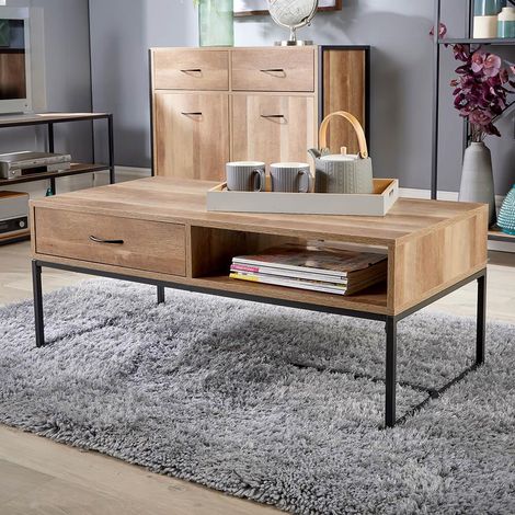 Modern Coffee Table Storage Oak Effect Living Room Centrepiece 1 Drawer Unit (1/5)