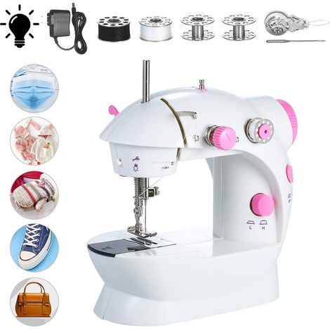 Mini machine à coudre, réglable, 2 vitesses, double fil, portable, électrique, multifonctionnelle, pour usage domestique