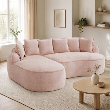 Canapé modulare in chenille rosa con chaise longue, 2 moduli indipendenti e funzione relax/letto (1/5)