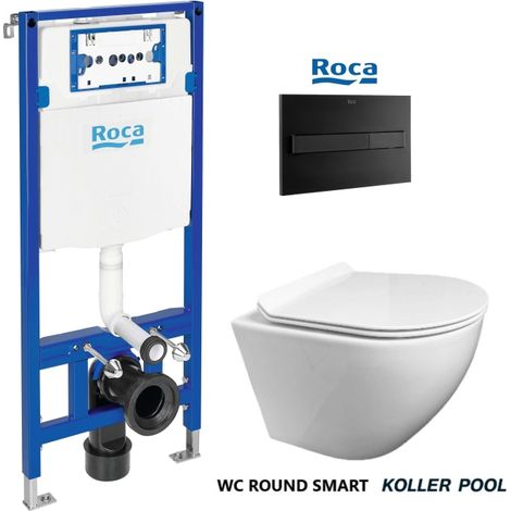 Bâti-support ROCA Duplo pack réservoir encastrable et plaque PL7 Noir Mat avec WC suspendu ROUND SMART Blanc abattant fin par KP (1/5)