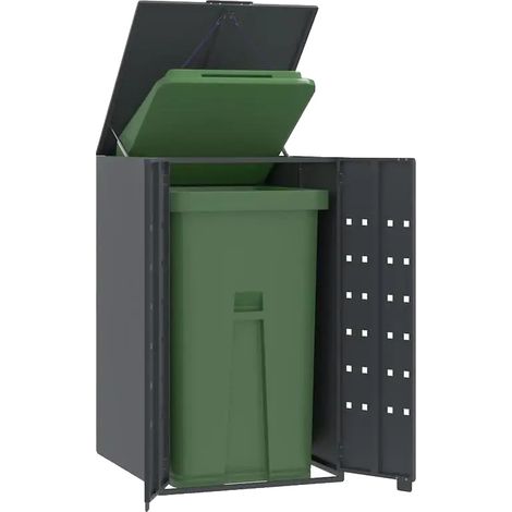 Rangement de poubelle sur roues, acier durable, mobilité pratique, noir (1/2)
