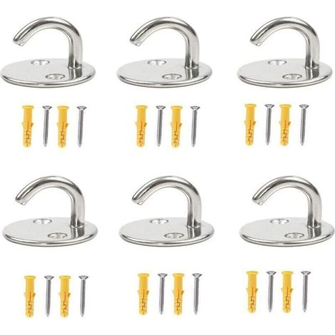 Lot de 6 crochets de plafond en acier inoxydable 304 M5 x 33 mm, plaque à œillet ronde, crochet mural robuste, adapté pour suspendre des paniers de plantes, des ventilateurs de plafond (1/5)