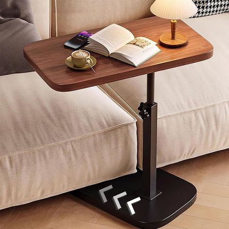 Okwish – Table d'appoint réglable – Plateau imitation bois – Structure métal noir – Hauteur ajustable 45-80 cm – Design compact pour petits espaces (1/5)