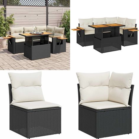 vidaXL Salon de jardin 5 pcs avec coussins noir résine tressée acacia (1/5)