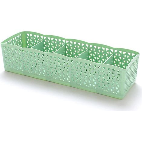 Panier De Rangement En Plastique 5 Compartiments Pour Chaussettes Et Maquillage Design Aéré Vert - 1 Pièce (1/2)