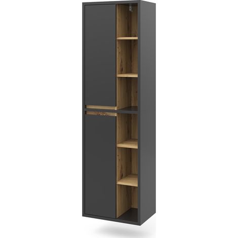 Meuble de rangement de salle de bain Viola, Anthracite, 50 x 170 cm avec portes, et compartiments ouverts, Vicco