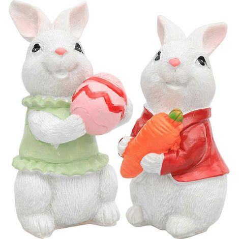 1 Paar Hasenfiguren mit Ei, ideal für Feiertage, Garten oder als Tischdekoration