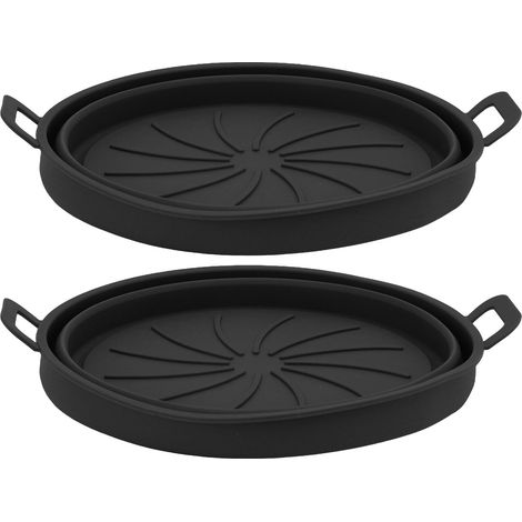 Set mit 2 Silikon-Heißluftfritteusenkörben, Ø 21 cm, schwarz, mit Griffen, wiederverwendbar, antihaftbeschichtet, hitzebeständig, abwaschbar (1/5)