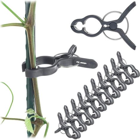 Set mit 10 Pflanzenclips für Tomaten, Gurken, Rosen und andere Kletterpflanzen, schwarz