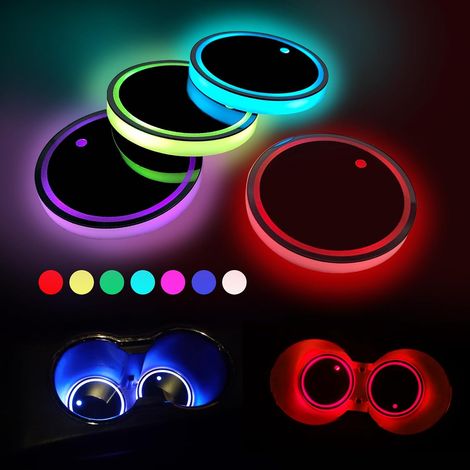 Quattro portabicchieri per auto a LED, portabicchieri impermeabili, con pad di ricarica USB a 7 colori variabili, illuminazione ambientale interna a LED decorativa (1/5)