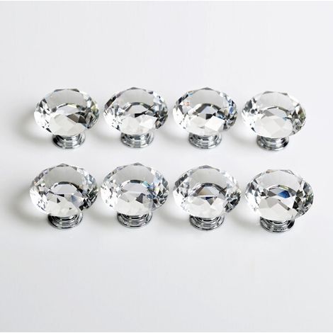 Easy Living - 8-Pack Clear White Crystal Glass Furniture Handles, 40mm, Diamond Shape, Suitable for Kitchen Drawers or Dressing Tables (1/5)