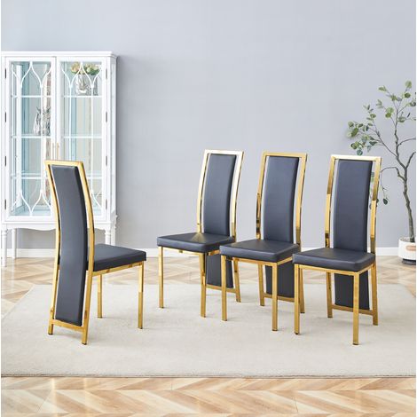 MEUBLIV Silla de comedor 54 x 42,7 x 109 cm negro y oro, respaldo alto, lote de 4 (1/5)