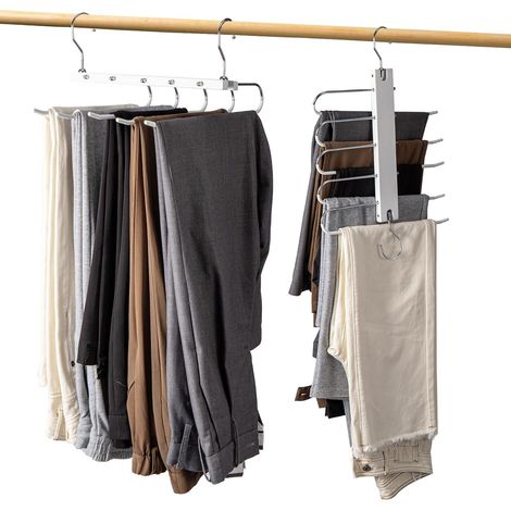 Youyijia 5-Layer Trouser Hangers Space Saving 2-Pack Multi-Functional Wardrobe Organizers Non-Slip Pants Hangers Closet Organizers for Jeans Clothes Scarves and Towels (White) (1/5)