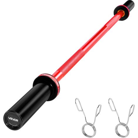 VEVOR Bilanciere per manubri da 180 cm, compatibile con dischi da 2 pollici, impugnatura testurizzata, allenamento di forza, capacità 317 kg/700 libbre, rosso-b, 1,2 m (1/2)