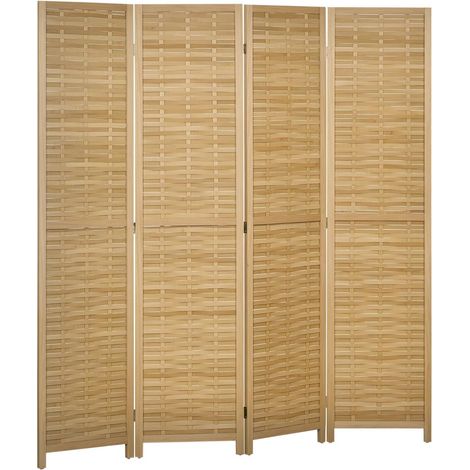 Isoler et Délimiter l'Espace Paravent Séparateur de Pièce en Bambou 4 Panneaux Pliables 160x170cm (1/5)