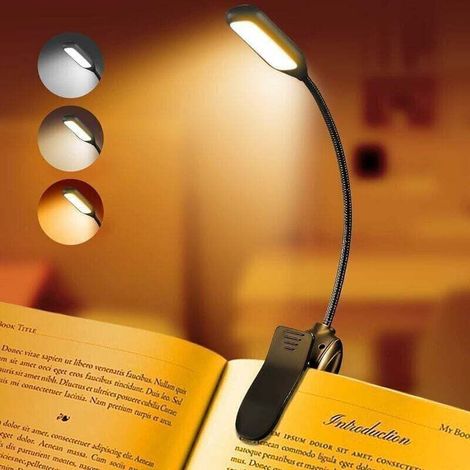 Lampe de lecture rechargeable pour livres, lumière LED pour lire au lit, respectueuse des yeux, luminosité réglable, 3 températures de couleur, autonomie de plus de 20 heures, lampe de lecture USB