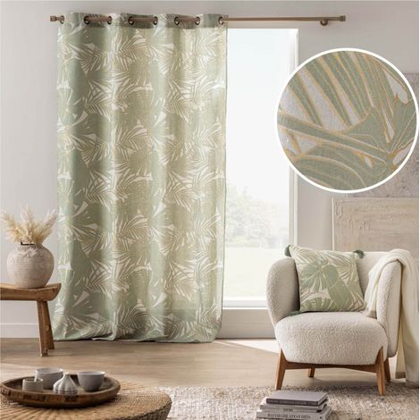 Rideau à œillets Alanis vert sauge – 140 x 240 cm – Polycoton imprimé métallisé - 140x240cm - Vert sauge
