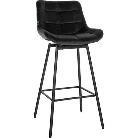 Sgabello da bar girevole x1 con poggiapiedi rivestimento in velluto nero base a quattro gambe in metallo nero 100005477