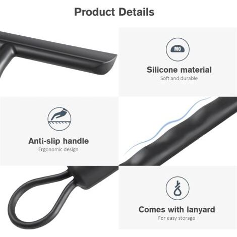 Raclette de Douche Nettoyage sans Traces pour Porte en Verre,Raclette Salle de Bain avec Support-21cm Noir,Raclette Silicone pour Vitre de Voiture,Miroir etc - crochet en silicone (1/5)