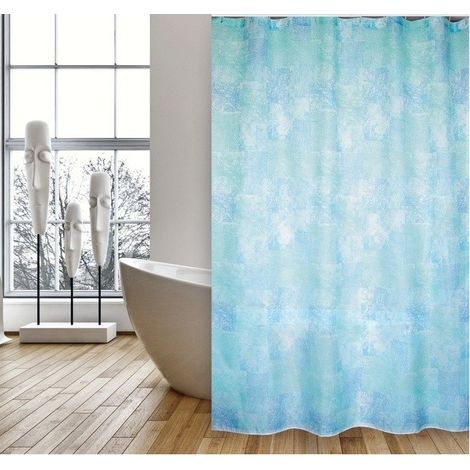 Rideau de douche Polyester JAVA CADIX 180x200cm QUALITE PREMIUM Bleu - Anneaux inclus MSV