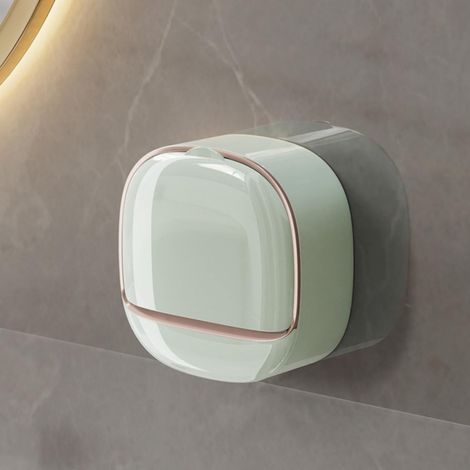 Porte-savon Adhésif - Porte-savon Murale à Double Couche avec Couvercle Basculant - Récupérateur d'Eau - Sans Perçage - 1 Pièce (1/5)
