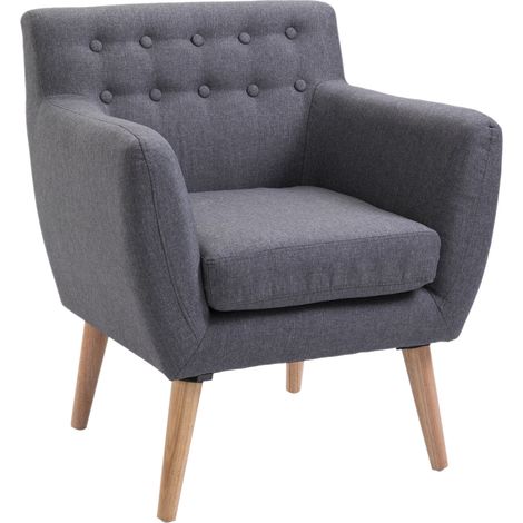 Poltrona moderna imbottita, ideale per camera da letto e soggiorno, con braccioli in tessuto e legno, dimensioni 68 × 58,5 × 76 cm, colore grigio chiaro.