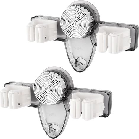 Lot de 2 Supports de Balai à Franges Ventouse, Porte Mural Vadrouille Sans Perçage, Organisateur Outils Nettoyage pour Salle de Bain Gris Transparent (1/5)