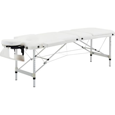 Table de massage pliante réglable en hauteur avec coussin, PVC cuir synthétique et aluminium, blanche, 215 x 60 x 61-84 cm (1/5)