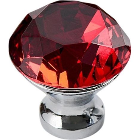 Poignées de porte en verre cristal transparent effet diamant, 30 mm, rouge - Lot de 10 (1/5)