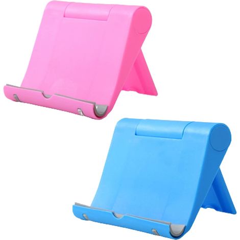 Adjustable and Foldable Plastic Desktop Stand for 6-11 Inch Tablet Compatible with iPhone 12 Pro Max 11 Samsung Galaxy Noten Android All Smartphones (1 Blue 1 Pink) (1/5)