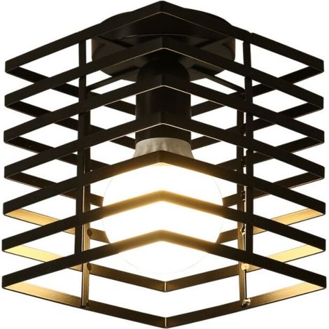 Lampe De Plafond Vintage Plafonnier D'Intérieur En Métal Luminaire Plafonnier Rétro Noire, Pour Salle À Manger, Salon, Balcon, E27 (1/5)