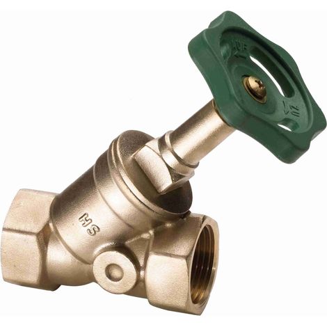 Schläfer 0930002 - Valvola Universale a Saracinesca Inclinata 1/2"x1/2" Femmina, Filettatura Interna DN15 in Ottone Valvola PN16 con Volantino Verde in Pvc infrangibile e Bullone di bloccaggio. (1/5)