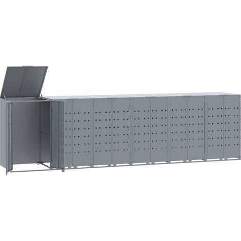 Copribidone con Ruote per 6 Bidoni Grigio 414x79x117cm Acciaio vidaXL (1/5)