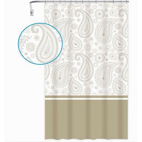 TRADE SHOP - Tenda Doccia Vasca Bagno 12 Anelli 180 X 200cm Motivo Paisley Etnico Beige 87583 -