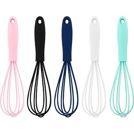 Mini fouets en silicone, lot de 5 fouets de cuisine en acier inoxydable pour la cuisson du lait, des œufs et la pâtisserie. (1/5)