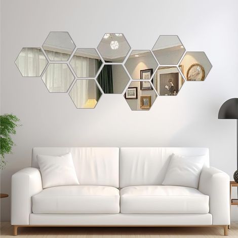 12 pegatinas de pared acrílicas para espejo, extraíbles, geométricas, hexagonales, para decoración del hogar, dormitorio, sala de estar (180 × 156 × 90 mm) (1/5)